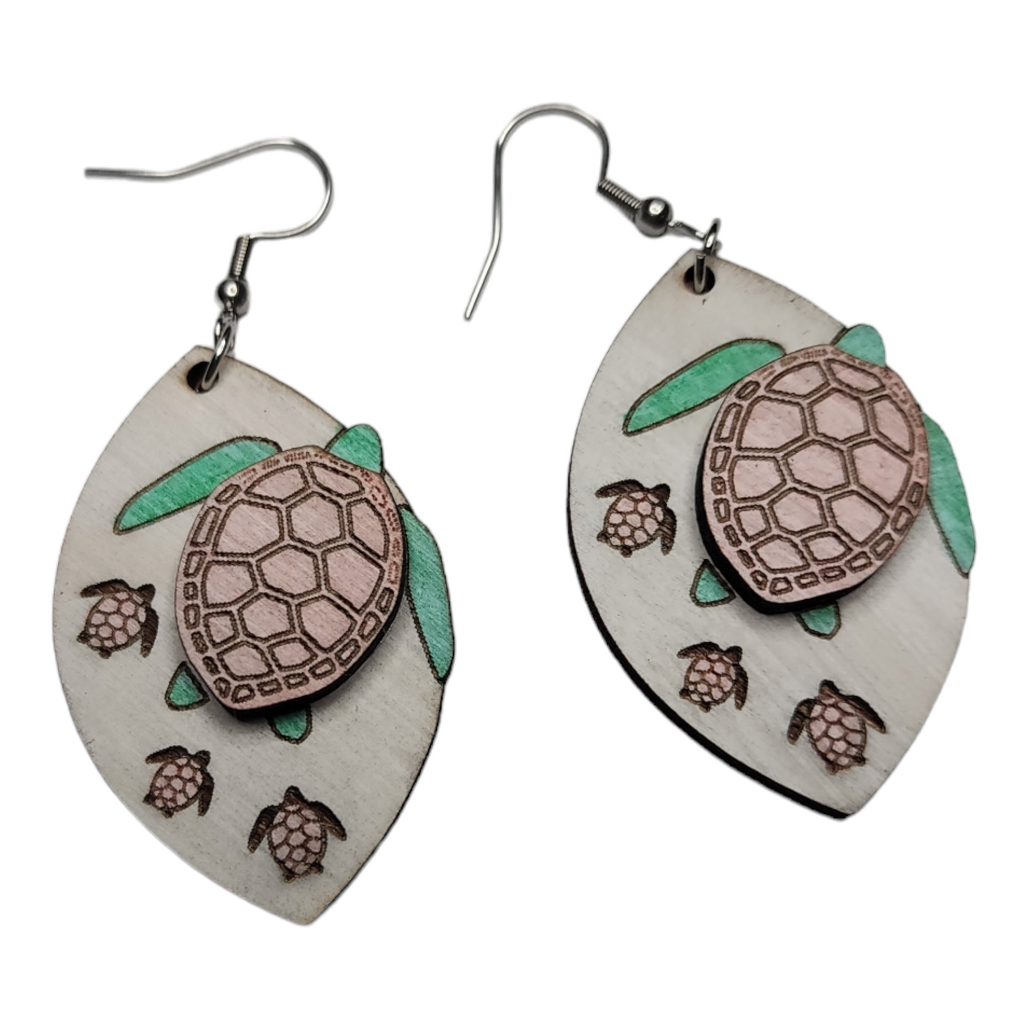 Sea Turtle with Baby's Tropical Nature Dangle Earring Stainless Steel Hooks