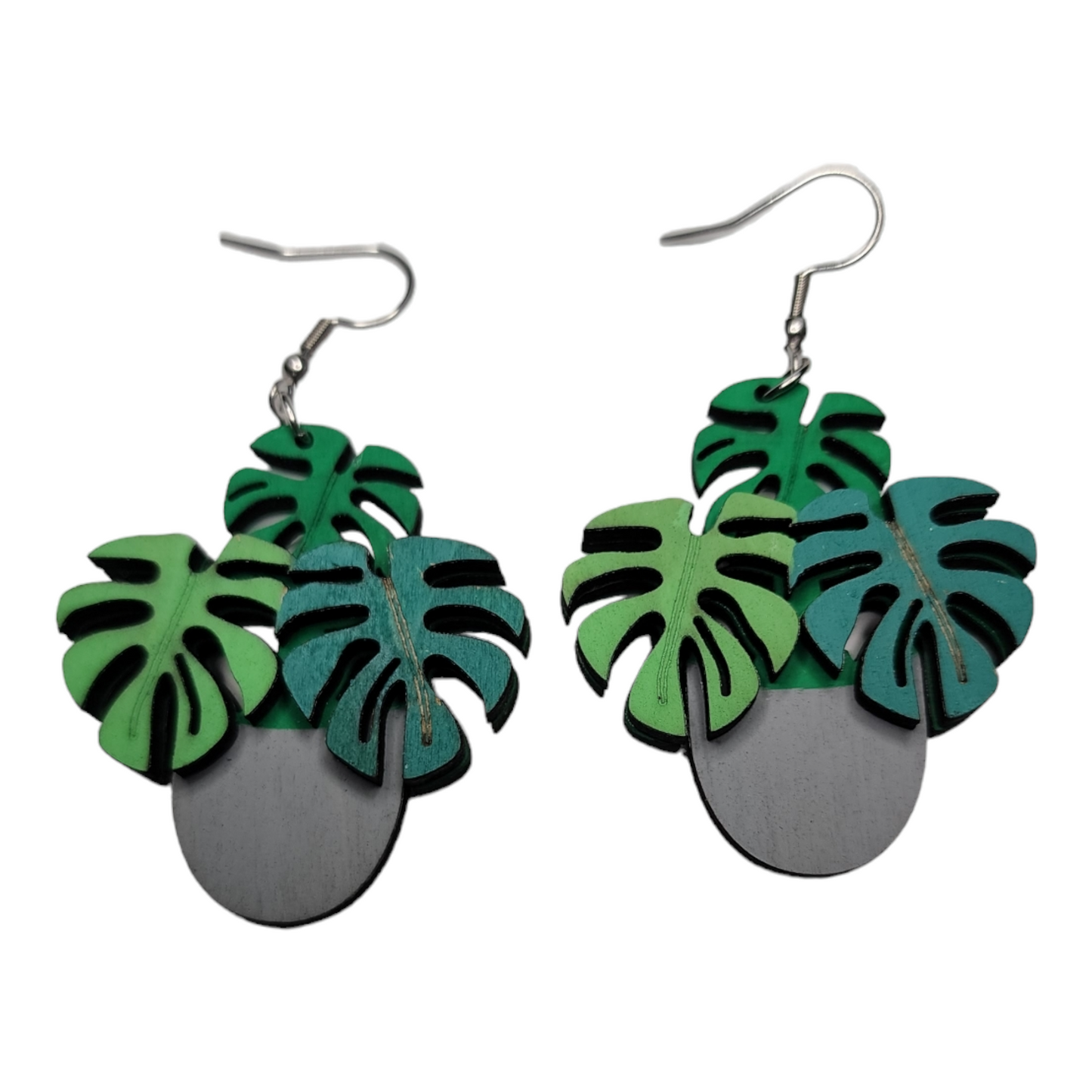 Monstera Pot Tropical Nature - Pendientes colgantes con ganchos de acero inoxidable