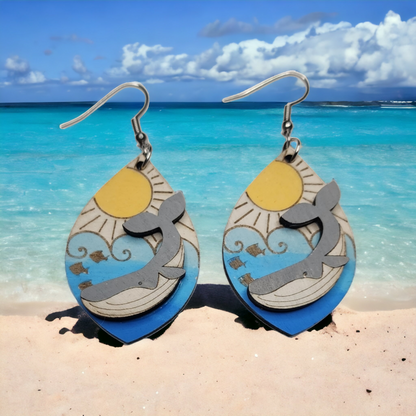 Whale Tropical Nature Dangle Earring Stainless Steel Hooks