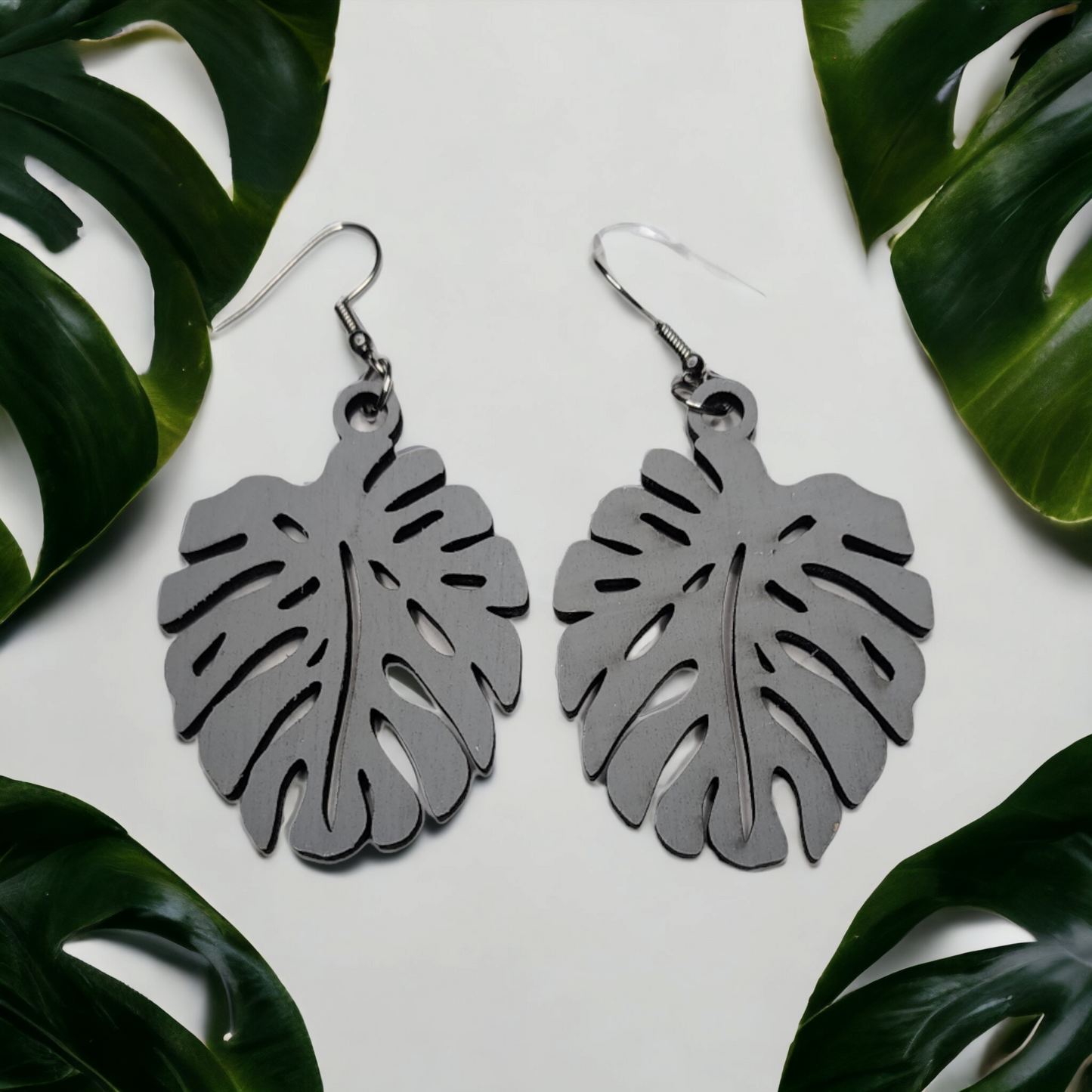 Monstera Tropical Nature Dangle Earring Stainless Steel Hooks