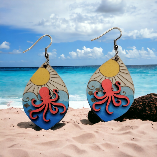 Octopus Tropical Nature Dangle Earring Stainless Steel Hooks