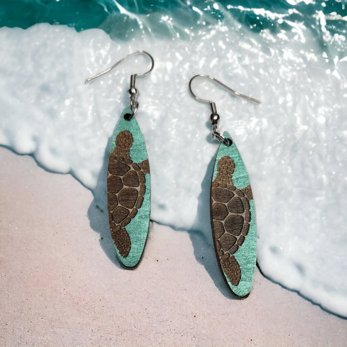 Pendientes colgantes de naturaleza tropical, tabla de surf de tortuga marina, ganchos de acero inoxidable