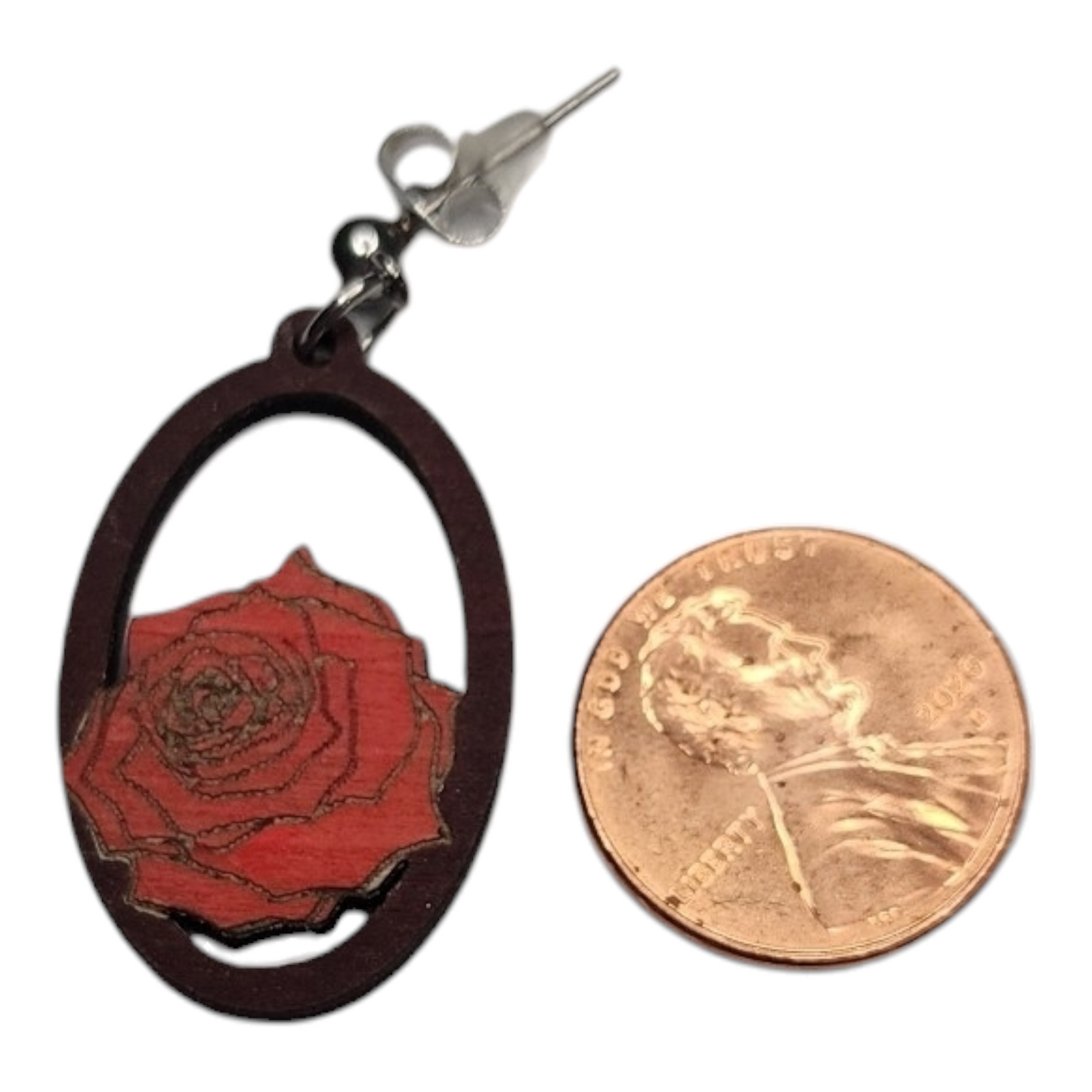 Rose Flower Oval Dangle Earring Stainless Steel Hooks