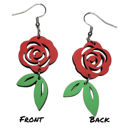 Rose Flower Dangle Earring Stainless Steel Hooks