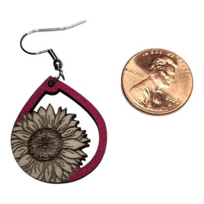 Sunflower Teardrop Dangle Earring Stainless Steel Hooks