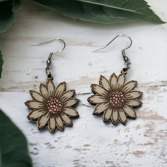 Neutral Sunflower Dangle Earring Stainless Steel Hooks