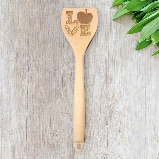 Engraved Wood Cooking Spoons - Teacher Apple Love