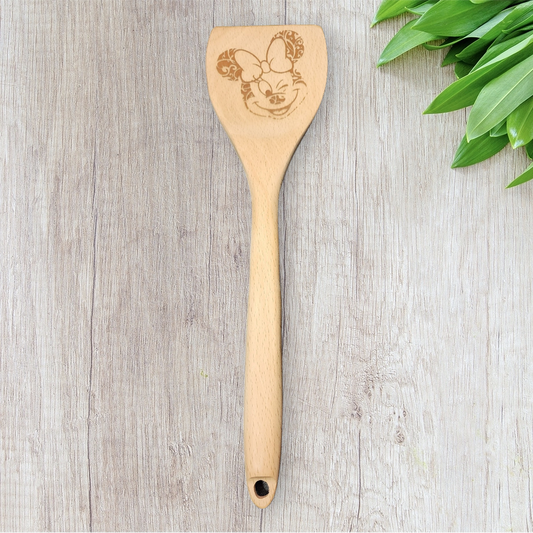 Engraved Wood Cooking Spoons - Character - Minnie Winking