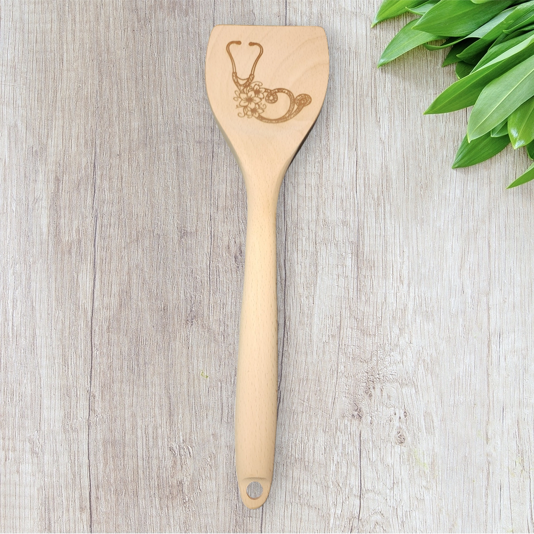 Engraved Wood Cooking Spoons - Healthcare - Stethoscope