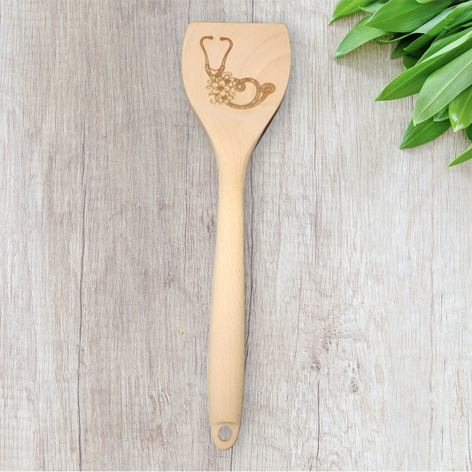 Engraved Wood Cooking Spoons - Healthcare - Stethoscope