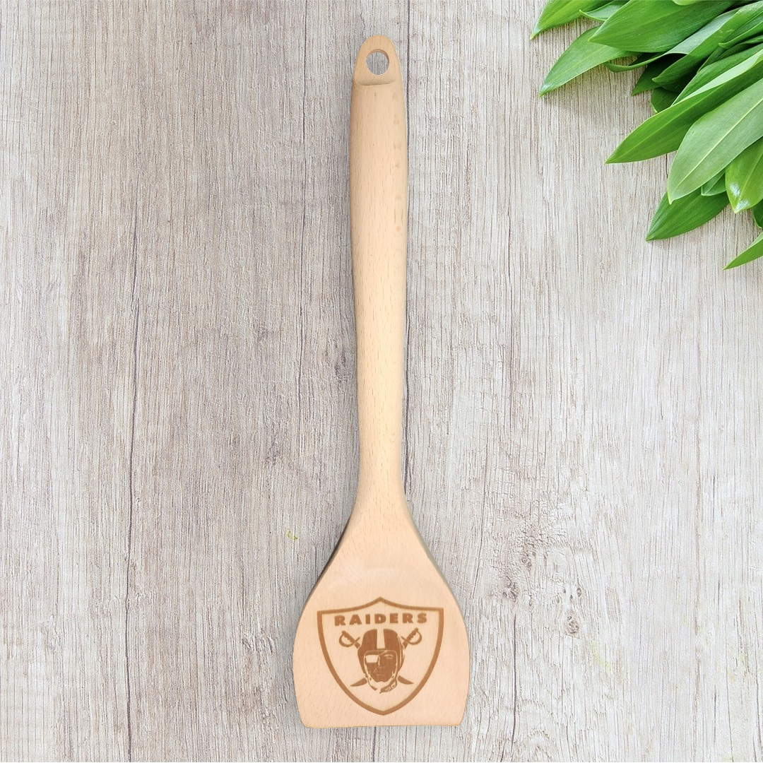 Cucharas de Cocina de Madera Grabadas - Fútbol Deportivo - Raiders (Diseñadas para Colgar)