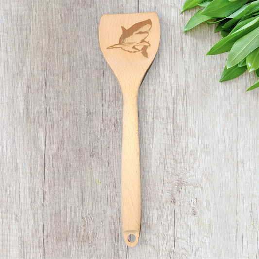 Engraved Wood Cooking Spoons - Tropical Nature - Shark 1