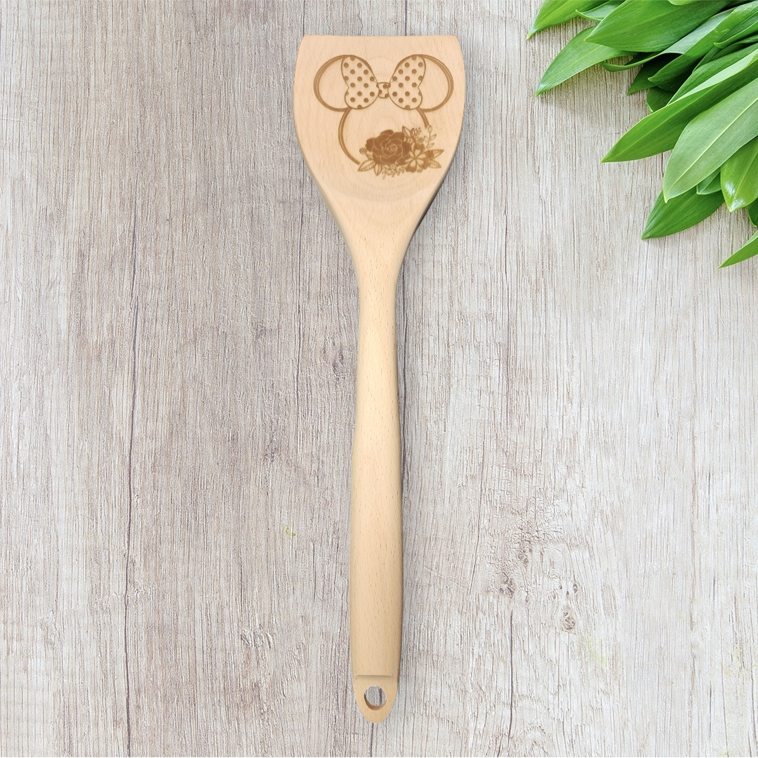 Engraved Wood Cooking Spoons - Character - Minnie with Polka Dot Bow