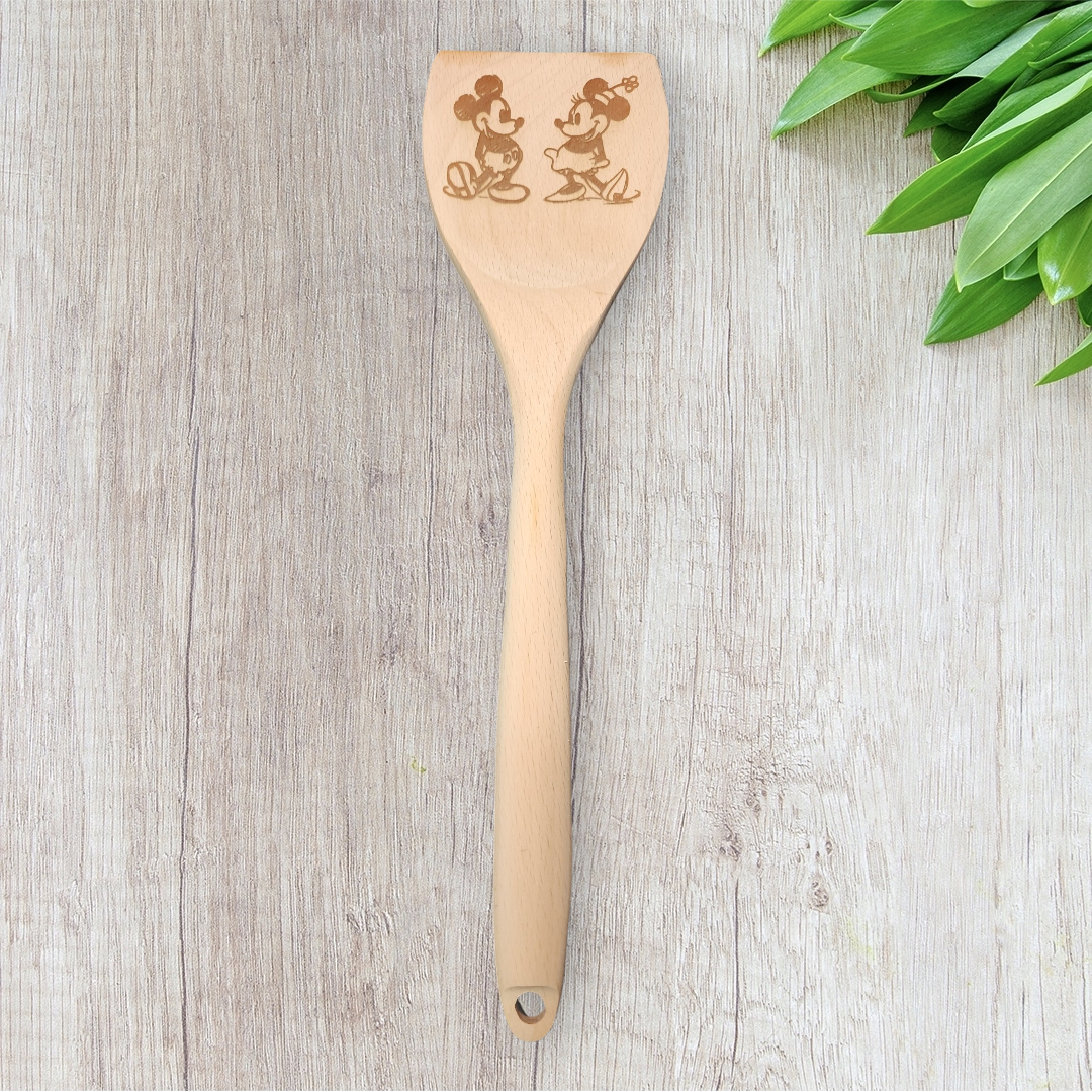 Engraved Wood Cooking Spoons - Character - Mickey and Minnie Standing Side By Side