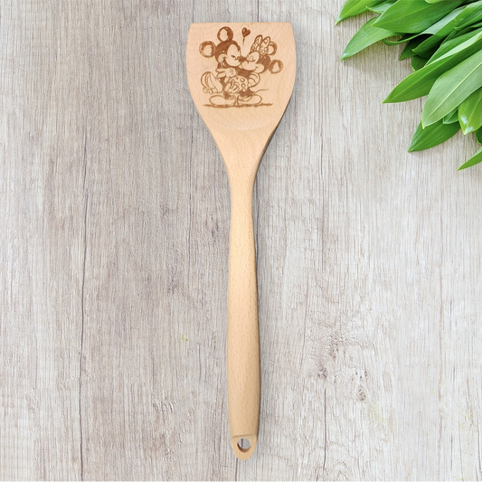 Engraved Wood Cooking Spoons - Character - Mickey Holding Minnie