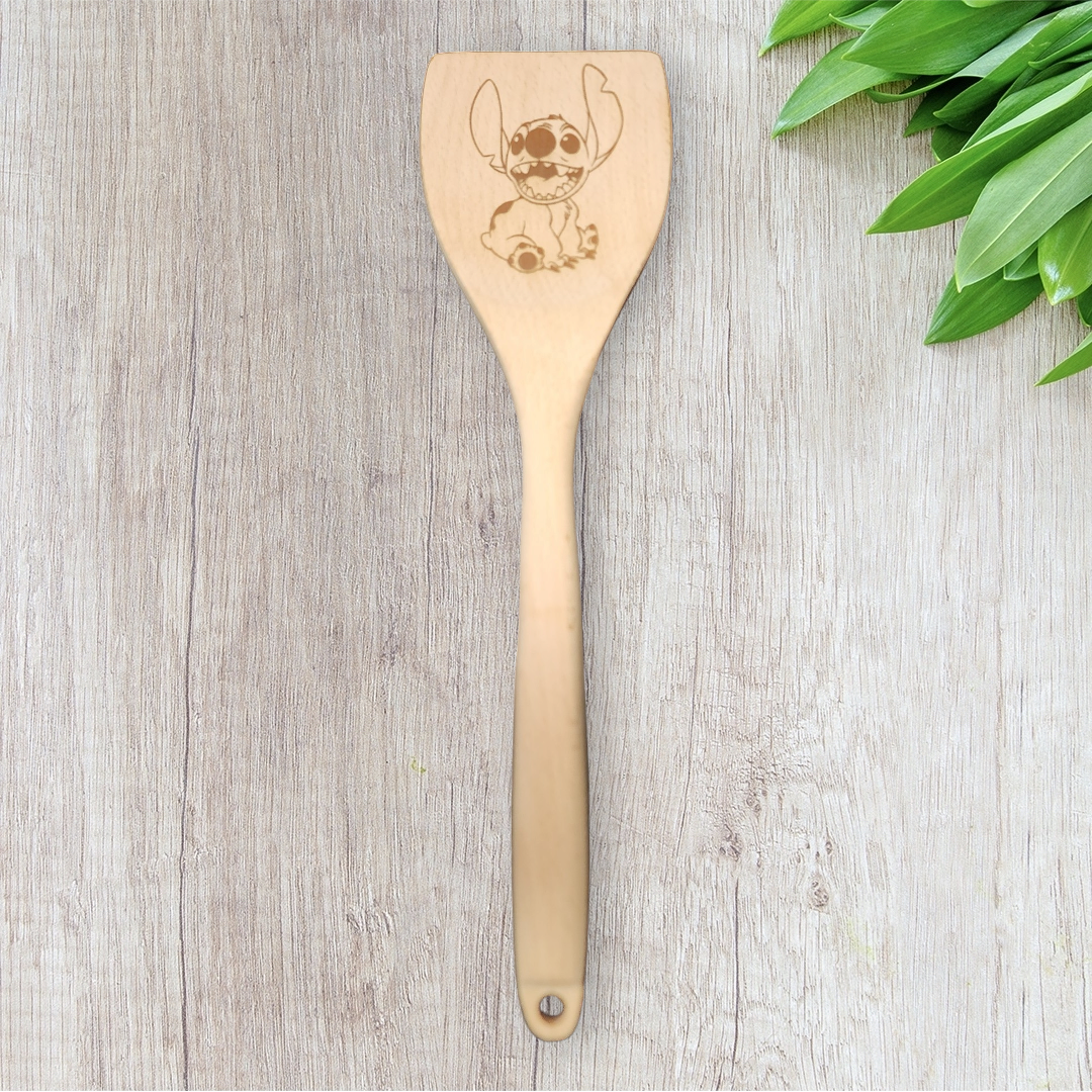 Engraved Wood Cooking Spoons - Character - Blue Alien