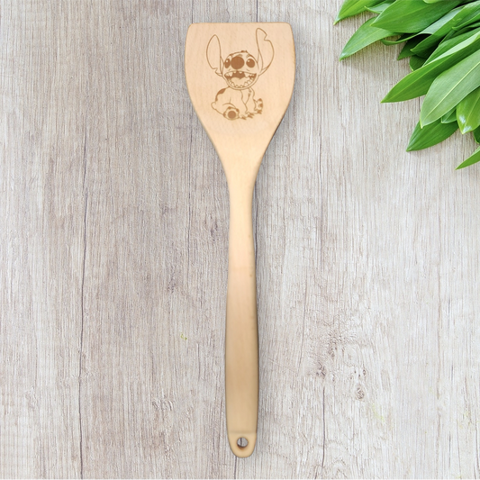 Engraved Wood Cooking Spoons - Character - Blue Alien