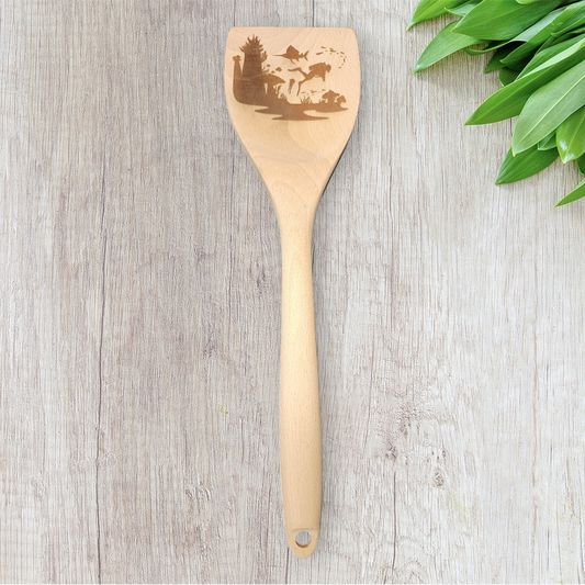 Engraved Wood Cooking Spoons - Tropical Nature - Diver