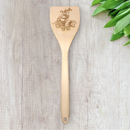 Engraved Wood Cooking Spoons - Tropical Nature - Kraken