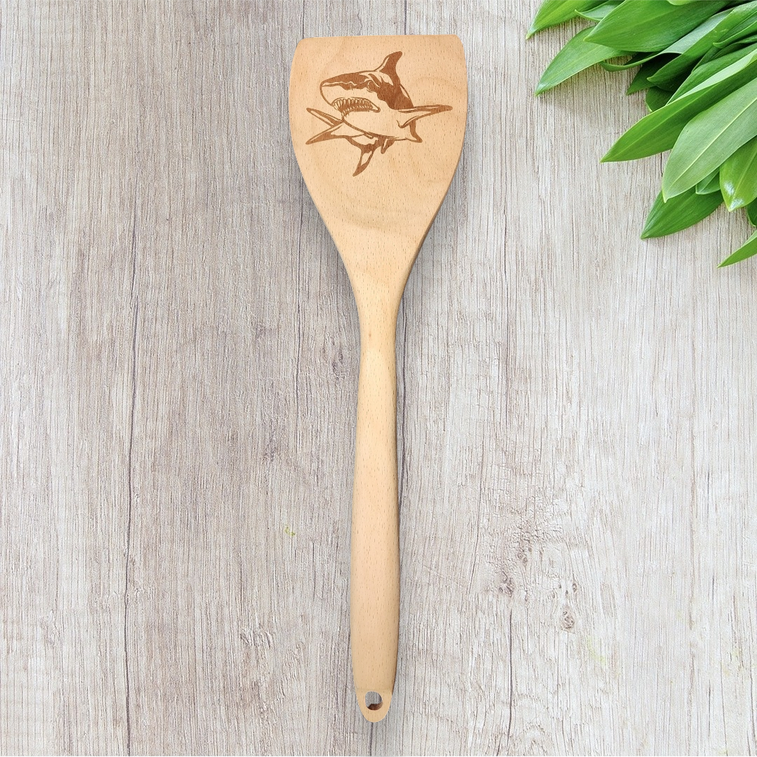Engraved Wood Cooking Spoons - Tropical Nature - Shark 2