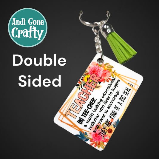 Double Sided Key Chain -1.5 x 2 in Rectangle - Style Teacher Definition
