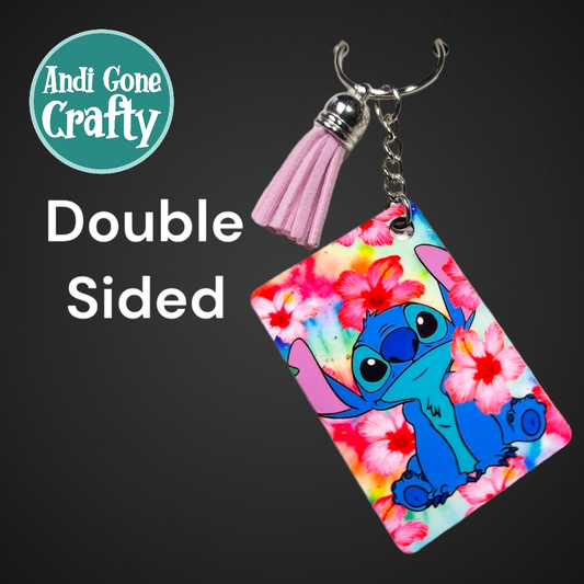 Double Sided Key Chain -1.5 x 2 in Rectangle - Blue Alien - Character