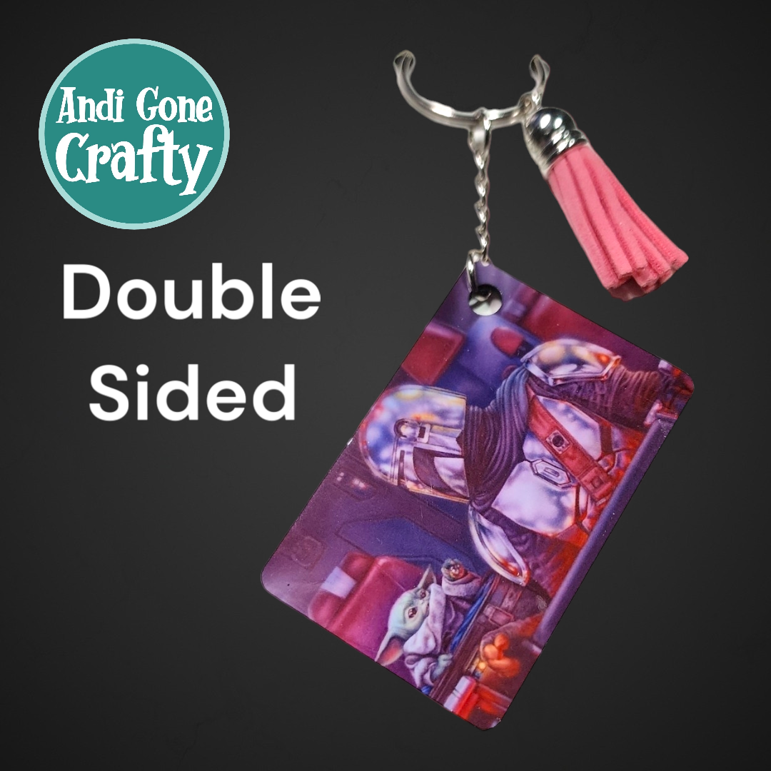 Double Sided Key Chain -1.5 x 2 in Rectangle - Mando & Baby Yoda - Character