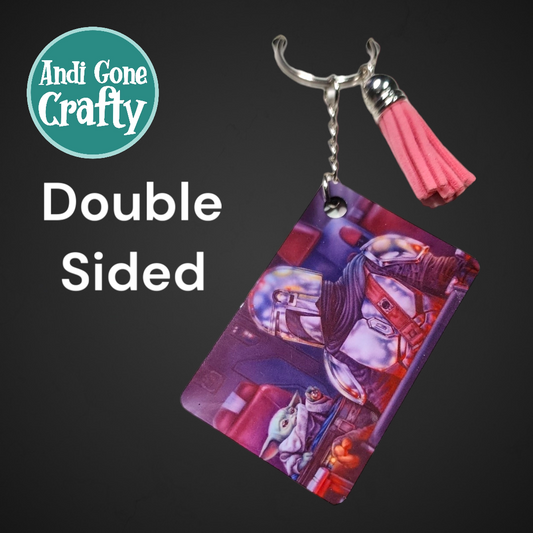 Double Sided Key Chain -1.5 x 2 in Rectangle - Mando & Baby Yoda - Character