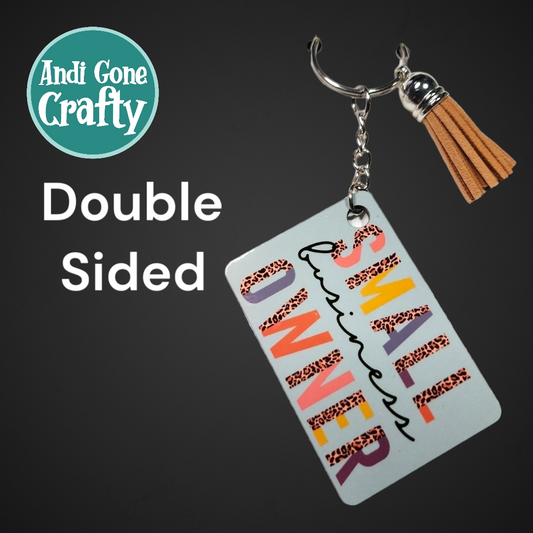 Double Sided Key Chain -1.5 x 2 in Rectangle - Style Teal Small Business Owner