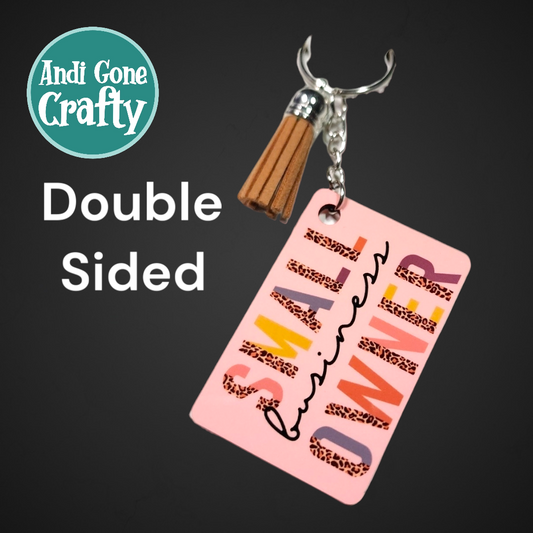 Double Sided Key Chain -1.5 x 2 in Rectangle - Style Pink Small Business Owner