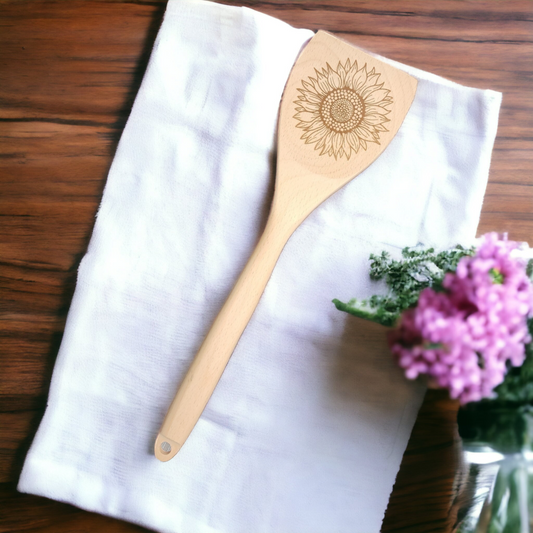 Engraved Wood Cooking Spoons - Sunflower
