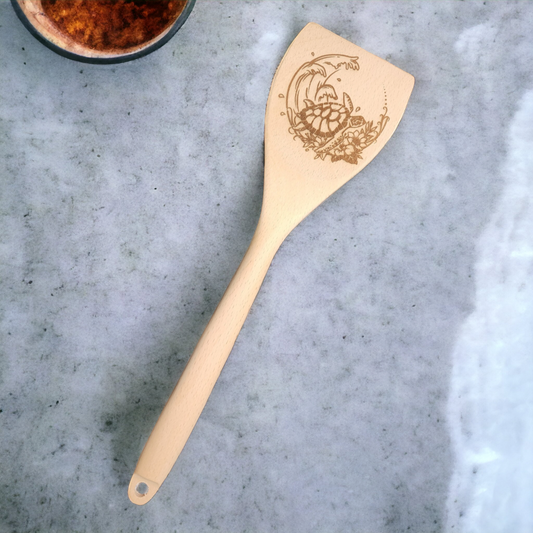 Engraved Wood Cooking Spoons - Tropical - Turtle Wave