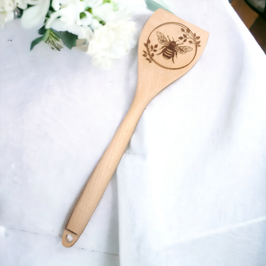 Engraved Wood Cooking Spoons - Circle Bee