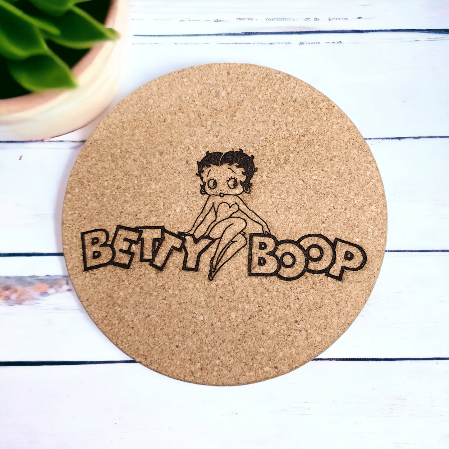 Betty Boop - Personaje - Salvamanteles de corcho grabados de 7 pulgadas, almohadilla térmica, posavasos