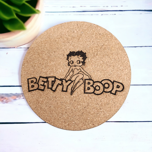 Betty Boop - Character - 7 inch Engraved Cork Trivets, Heat Pad, Coaster