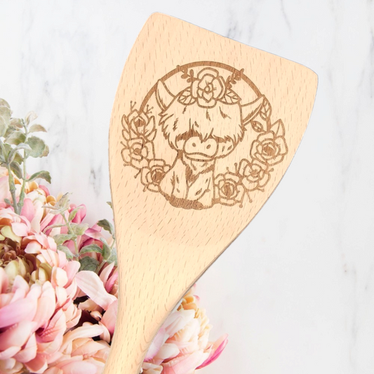 Engraved Wood Cooking Spoons - Farm - Cute Highland Cow