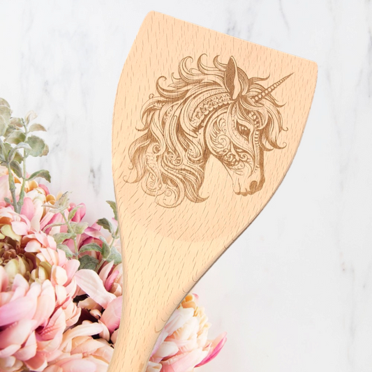 Engraved Wood Cooking Spoons - Animal - Unicorn