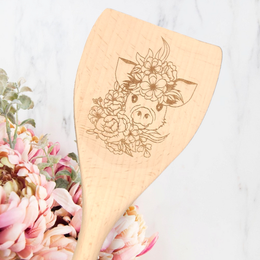 Engraved Wood Cooking Spoons - Farm - Pig