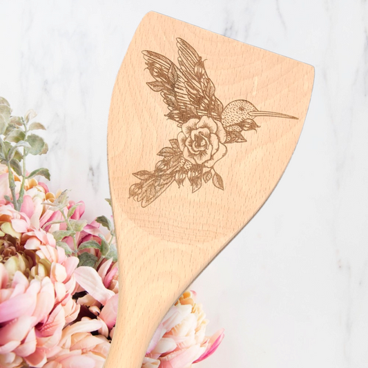 Engraved Wood Cooking Spoons - Humming bird