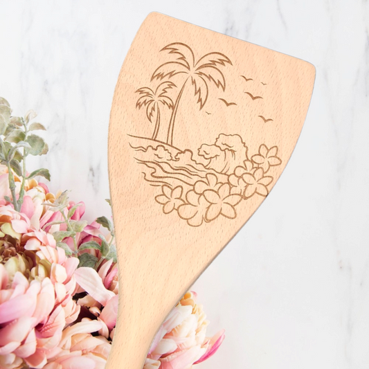 Engraved Wood Cooking Spoons - Tropical - Ocean