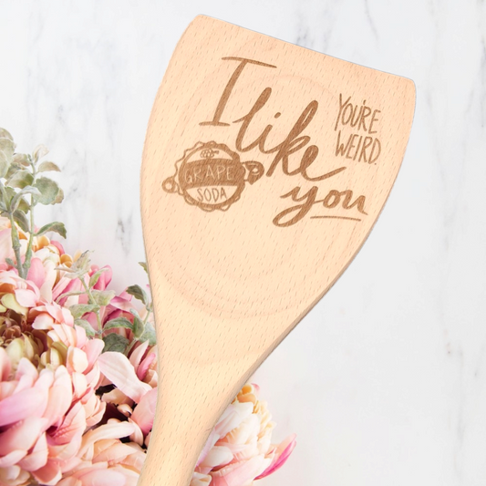 Engraved Wood Cooking Spoons - Character - Up "I like you, you're weird"