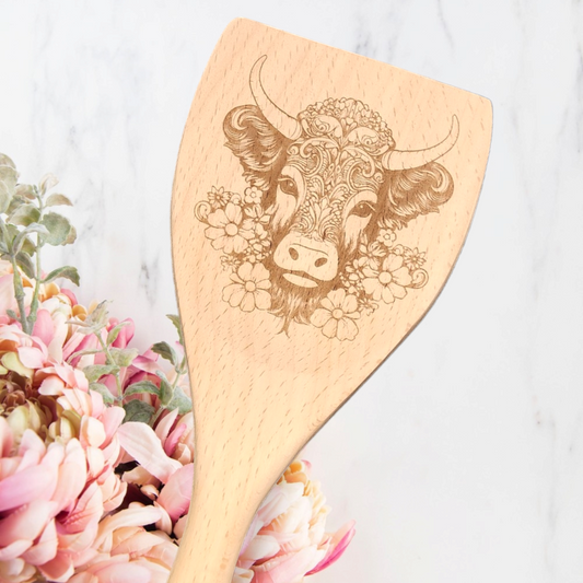 Engraved Wood Cooking Spoons - Animal - Highland Cow