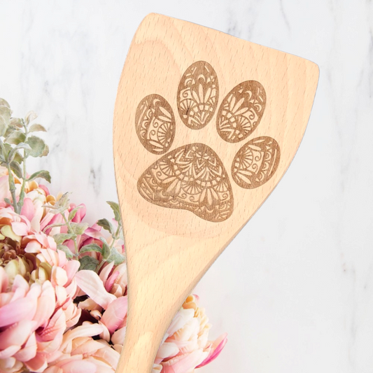 Engraved Wood Cooking Spoons - Animal  - Dog Paw