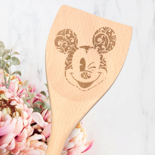 Engraved Wood Cooking Spoons - Character - Mickey Head