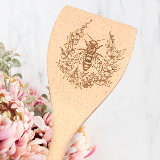 Engraved Wood Cooking Spoons - Bee