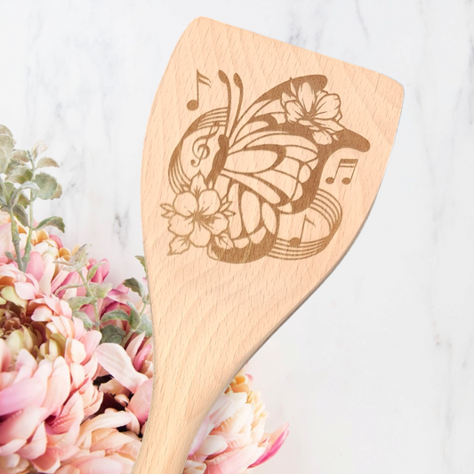 Engraved Wood Cooking Spoons - Butterfly Music