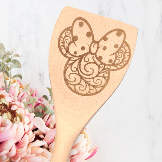 Engraved Wood Cooking Spoons - Character - Minnie Swirl