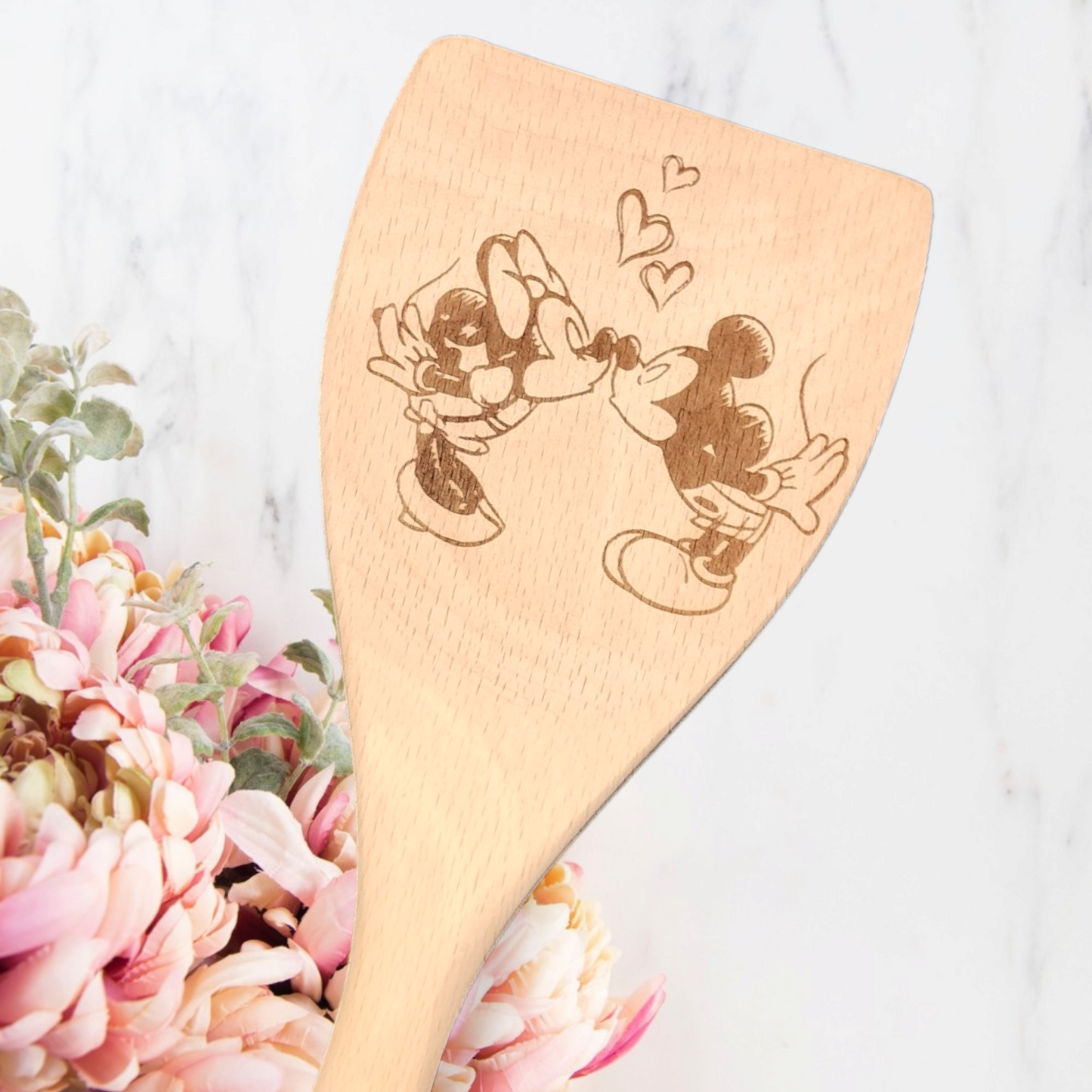 Engraved Wood Cooking Spoons - Mickey & Minnie Kissing