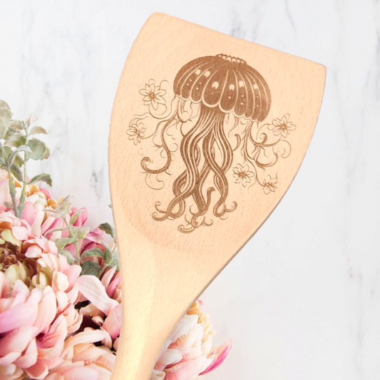 Engraved Wood Cooking Spoons - Tropical - Jellyfish