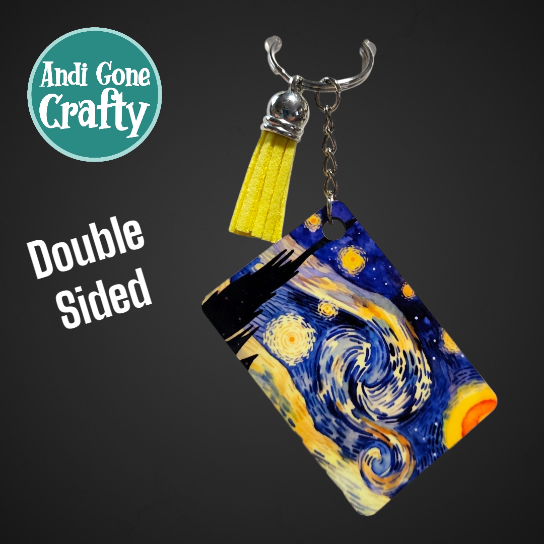 Double Sided Key Chain -1.5 x 2 in Rectangle - Style Starry Night